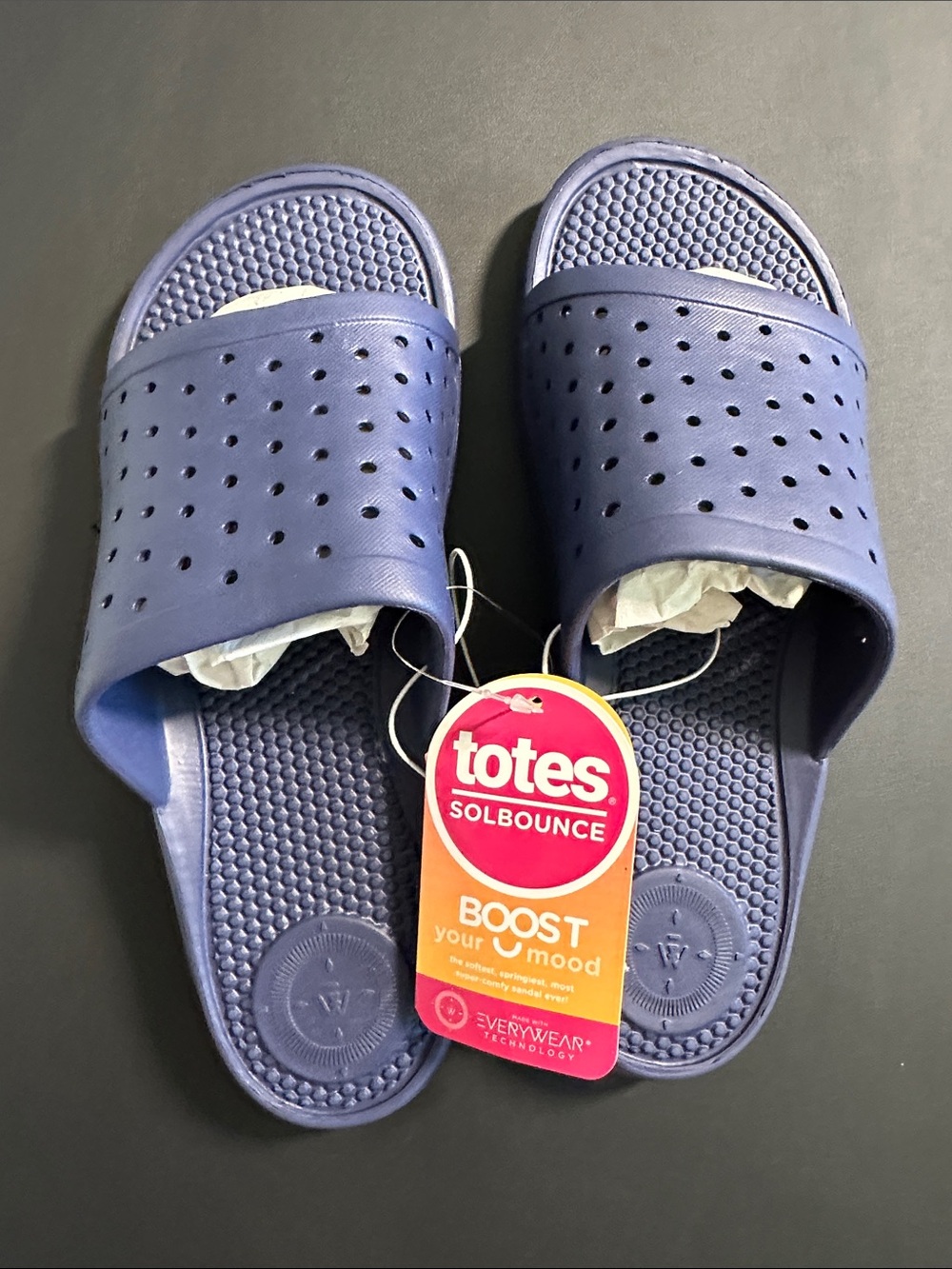 totes Women's Navy Solbounce Perforated Slide Sandals